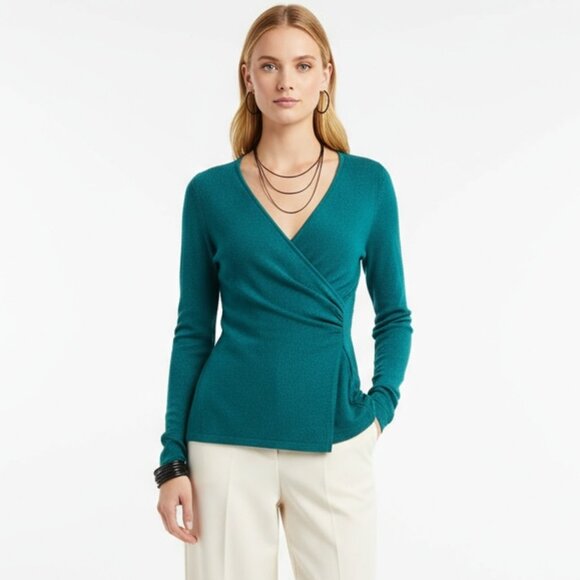 Jones NY Teal Blue Knit 1/2 Sleeve Wrap Bodice Top M NEW - Picture 1 of 6
